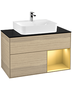 Villeroy und Boch Finion Villeroy und Boch G122HFPC 100cm, plaque de finition noir mat, Emotion, étagère droite or mat, Oak Veneer