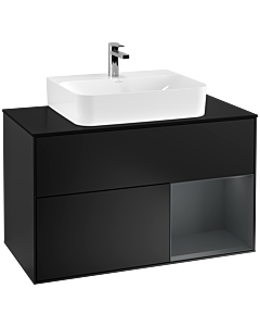 Villeroy und Boch Finion Waschtischunterschrank G122HGPD 100cm, Abdeckplatte black matt, Emotion, Regal rechts Midnight Blue Matt Lacquer, Black matt lacquer