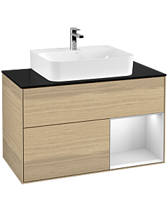 Villeroy und Boch Finion Villeroy und Boch G122MTPC 100cm, plaque de finition noir mat, Emotion, étagère à droite laqué blanc mat, Oak Veneer