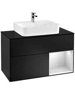 Villeroy und Boch Finion Villeroy und Boch Finion G122MTPD 100cm, cover plate black matt, Emotion, shelf on the right white matt lacquer, black matt lacquer