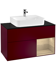 Villeroy und Boch Finion Waschtischunterschrank G122PCHB 100cm, Abdeckplatte black matt, Emotion, Regal rechts Oak Veneer, Peony Matt