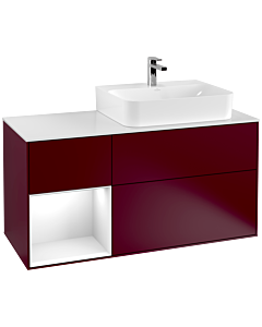 Villeroy und Boch Finion Villeroy und Boch G141GFHB 120cm, plaque de finition blanc mat, émotion, étagère à gauche laqué blanc brillant, Peony Matt