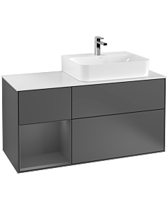 Villeroy und Boch Finion Waschtischunterschrank G141GKGK 120cm, Abdeckplatte white matt, Emotion, Regal links Anthracite matt, Anthracite matt