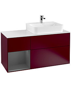 Villeroy und Boch Finion Waschtischunterschrank G141GKHB 120cm, Abdeckplatte white matt, Emotion, Regal links Anthracite matt, Peony Matt