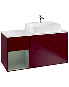 Villeroy und Boch Finion Waschtischunterschrank G141GMHB 120cm, Abdeckplatte white matt, Emotion, Regal links Olive Matt Lacquer, Peony Matt