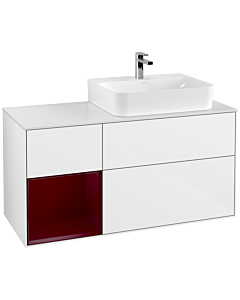 Villeroy und Boch Finion Waschtischunterschrank G141HBGF 120cm, Abdeckplatte white matt, Emotion, Regal links Peony, Glossy white lacquer