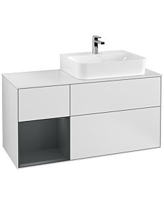 Villeroy und Boch Finion Waschtischunterschrank G141HGMT 120cm, Abdeckplatte white matt, Emotion, Regal links Midnight Blue Matt Lacquer, White matt lacquer