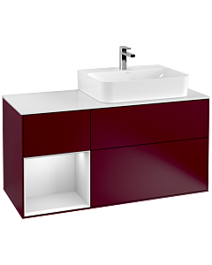 Villeroy und Boch Finion Villeroy und Boch G141MTHB 120cm, plaque de recouvrement blanc mat, Emotion, étagère gauche laqué blanc mat, Peony Matt