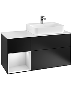 Villeroy und Boch Finion Villeroy und Boch G141MTPD 120cm, couvercle blanc mat, Emotion, étagère gauche laqué blanc mat, laqué noir mat