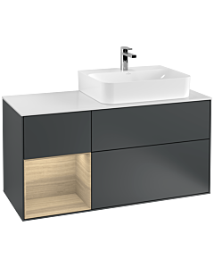 Villeroy und Boch Finion Waschtischunterschrank G141PCHG 120cm, Abdeckplatte white matt, Emotion, Regal links Oak Veneer, Midnight Blue Matt Lacquer