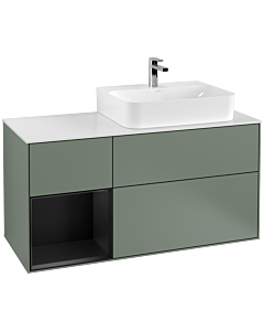 Villeroy und Boch Finion Villeroy und Boch G141PDGM 120cm, plaque de finition blanc mat, Emotion, étagère gauche laqué noir mat, Olive Matt Lacquer