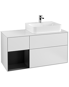 Villeroy und Boch Finion Waschtischunterschrank G141PDMT 120cm, Abdeckplatte white matt, Emotion, Regal links Black matt lacquer, White matt lacquer