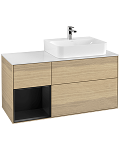 Villeroy und Boch Finion Villeroy und Boch G141PDPC 120cm, plaque de finition blanc mat, Emotion, étagère à gauche laqué noir mat, Oak Veneer