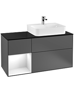 Villeroy und Boch Finion Villeroy und Boch Finion G142GFGK 120cm, cover plate black matt, Emotion, shelf left Glossy white lacquer, anthracite matt