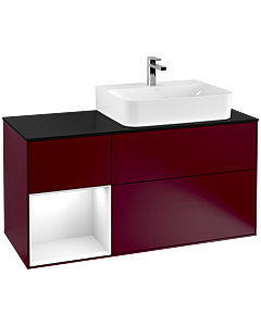 Villeroy und Boch Finion Villeroy und Boch G142GFHB 120cm, plaque de finition noir mat, Emotion, étagère gauche laqué blanc brillant, Peony Matt