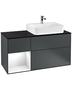 Villeroy und Boch Finion Villeroy und Boch G142GFHG 120cm, plaque de finition noir mat, Emotion, étagère gauche laqué blanc brillant, Midnight Blue Matt Lacquer