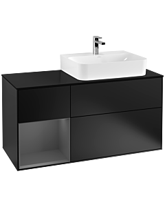 Villeroy und Boch Finion Villeroy und Boch Finion G142GKPD 120cm, cover plate black matt, Emotion, shelf left anthracite matt, black matt lacquer