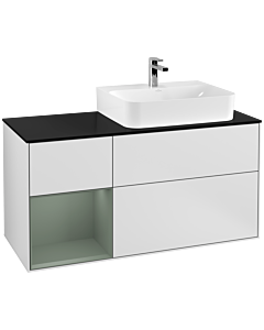 Villeroy und Boch Finion Villeroy und Boch G142GMMT 120cm, plaque de finition noir mat, Emotion, étagère à gauche Olive Matt Lacquer , laqué blanc mat