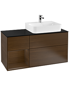 Villeroy und Boch Finion Waschtischunterschrank G142GNGN 120cm, Abdeckplatte black matt, Emotion, Regal links Walnut veneer, Walnut veneer