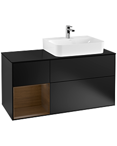 Villeroy und Boch Finion Villeroy und Boch Finion G142GNPD 120cm, cover plate black matt, Emotion, shelf on the left walnut veneer, black matt lacquer