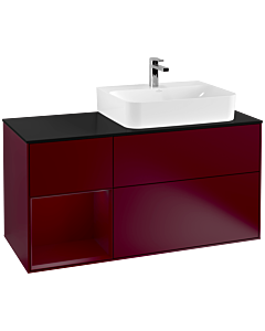 Villeroy und Boch Finion Waschtischunterschrank G142HBHB 120cm, Abdeckplatte black matt, Emotion, Regal links Peony, Peony Matt