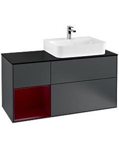 Villeroy und Boch Finion Waschtischunterschrank G142HBHG 120cm, Abdeckplatte black matt, Emotion, Regal links Peony, Midnight Blue Matt Lacquer