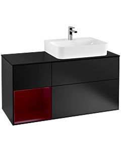 Villeroy und Boch Finion Waschtischunterschrank G142HBPD 120cm, Abdeckplatte black matt, Emotion, Regal links Peony, Black matt lacquer