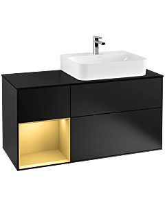 Villeroy und Boch Finion Villeroy und Boch G142HFPD 120cm, plaque de finition noir mat, Emotion, étagère gauche or mat, laqué noir mat