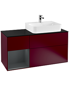 Villeroy und Boch Finion Villeroy und Boch G142HGHB 120cm, plaque de finition noir mat, Emotion, étagère à gauche Midnight Blue Matt Lacquer , Peony Matt