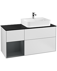 Villeroy und Boch Finion Waschtischunterschrank G142HGMT 120cm, Abdeckplatte black matt, Emotion, Regal links Midnight Blue Matt Lacquer, White matt lacquer