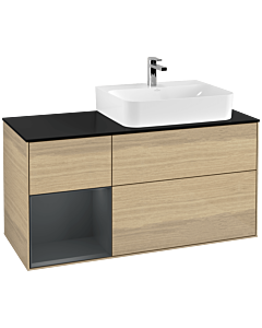 Villeroy und Boch Finion Villeroy und Boch G142HGPC 120cm, plaque de finition noir mat, Emotion, étagère gauche Midnight Blue Matt Lacquer , Oak Veneer