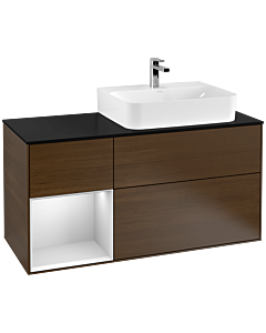 Villeroy und Boch Finion Villeroy und Boch G142MTGN 120cm, plaque de finition noir mat, émotion, étagère gauche laqué blanc mat, placage noyer