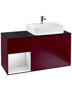 Villeroy und Boch Finion Villeroy und Boch G142MTHB 120cm, plaque de finition noir mat, Emotion, étagère gauche laqué blanc mat, Peony Matt