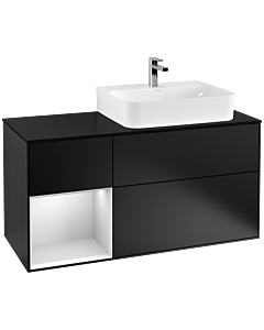 Villeroy und Boch Finion Villeroy und Boch G142MTPD 120cm, plaque de finition noir mat, Emotion, étagère gauche laqué blanc mat, laqué noir mat