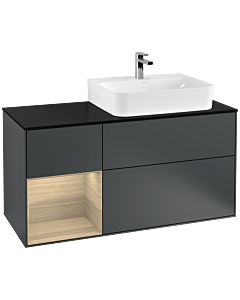 Villeroy und Boch Finion Waschtischunterschrank G142PCHG 120cm, Abdeckplatte black matt, Emotion, Regal links Oak Veneer, Midnight Blue Matt Lacquer