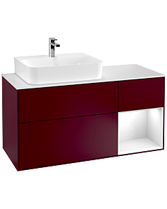 Villeroy und Boch Finion Waschtischunterschrank G151GFHB 120cm, Abdeckplatte white matt, Emotion, Regal links Glossy white lacquer, Peony Matt