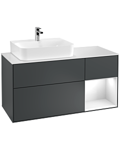 Villeroy und Boch Finion Villeroy und Boch G151GFHG 120cm, plaque de finition blanc mat, Emotion, étagère gauche laqué blanc brillant, Midnight Blue Matt Lacquer