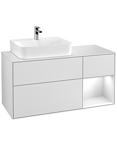 Villeroy und Boch Finion Villeroy und Boch G151GFMT 120cm, plaque de recouvrement blanc mat, Emotion, étagère gauche laqué blanc brillant, laqué blanc mat