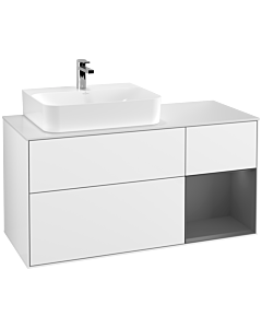 Villeroy und Boch Finion Waschtischunterschrank G151GKGF 120cm, Abdeckplatte white matt, Emotion, Regal links Anthracite matt, Glossy white lacquer