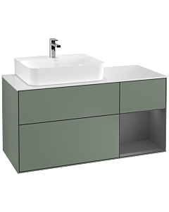 Villeroy und Boch Finion Waschtischunterschrank G151GKGM 120cm, Abdeckplatte white matt, Emotion, Regal links Anthracite matt, Olive Matt Lacquer