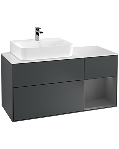 Villeroy und Boch Finion Waschtischunterschrank G151GKHG 120cm, Abdeckplatte white matt, Emotion, Regal links Anthracite matt, Midnight Blue Matt Lacquer