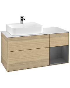 Villeroy und Boch Finion Waschtischunterschrank G151GKPC 120cm, Abdeckplatte white matt, Emotion, Regal links Anthracite matt, Oak Veneer