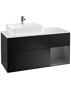 Villeroy und Boch Finion Villeroy und Boch G151GKPD 120cm, plaque de recouvrement blanc mat, Emotion, étagère gauche Anthracite mat, Laque noire mat