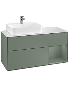 Villeroy und Boch Finion Waschtischunterschrank G151GMGM 120cm, Abdeckplatte white matt, Emotion, Regal links Olive Matt Lacquer, Olive Matt Lacquer