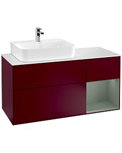 Villeroy und Boch Finion Waschtischunterschrank G151GMHB 120cm, Abdeckplatte white matt, Emotion, Regal links Olive Matt Lacquer, Peony Matt