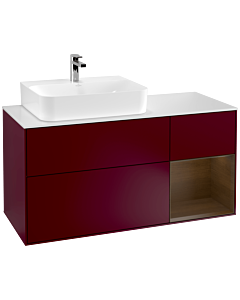 Villeroy und Boch Finion Waschtischunterschrank G151GNHB 120cm, Abdeckplatte white matt, Emotion, Regal links Walnut veneer, Peony Matt