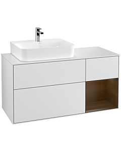 Villeroy und Boch Finion Villeroy und Boch G151GNMT 120cm, plaque de finition blanc mat, Emotion, étagère gauche placage noyer, laqué blanc mat