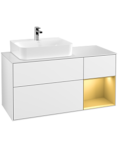 Villeroy und Boch Finion Waschtischunterschrank G151HFGF 120cm, Abdeckplatte white matt, Emotion, Regal links Gold matt, Glossy white lacquer