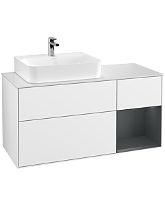 Villeroy und Boch Finion Waschtischunterschrank G151HGGF 120cm, Abdeckplatte white matt, Emotion, Regal links Midnight Blue Matt Lacquer, Glossy white lacquer