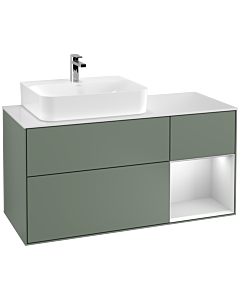 Villeroy und Boch Finion Villeroy und Boch G151MTGM 120cm, plaque de recouvrement blanc mat, Emotion, étagère gauche laqué blanc mat, Olive Matt Lacquer